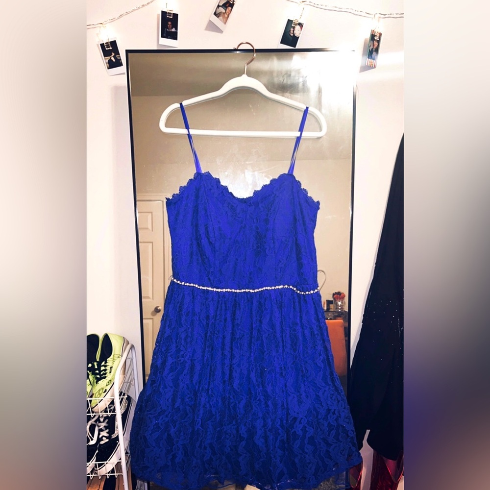 Royal blue floral pattern prom dress💋
